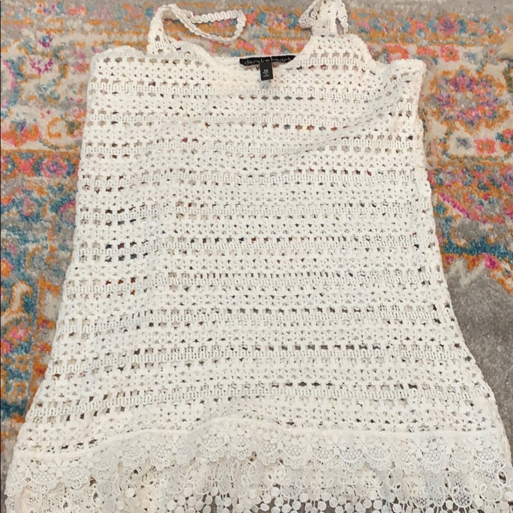 Derek Heart Lace Crochet White See Through Tank
